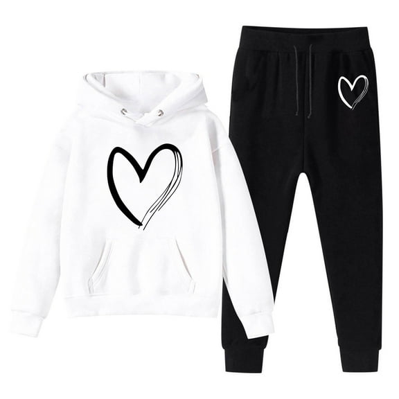 Daznico Girls Sweatshirt Sets Heart Prints Tracksuit Unisex Two Piece Outfits Hoodie Sweatshirt Sweatpants Set,8-10 Years
