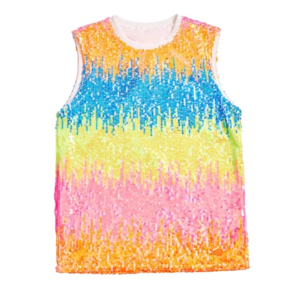 Daznico Glitter Sequin Festival Tank Top Sleeveless Muscle Shirt for Carnival Party Nightclub Rave Concert Comfortable Breathable Wear,Mardi Gras Clothing,S