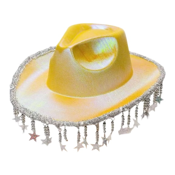 Daznico Glitter Star Fringed Cowboy Hat Shiny Western Party Hat for Festival Celebration Country Music Concert ,Mardi Gras Clothing,One Size