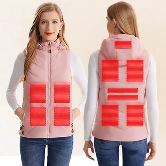 Daznico Heated Vest Winter Wear Smart Heating Jacket with Hood Windproof Lined Outerwear for Cold Weather Cozy Lightweight Heat Technology,Womens Vest,S