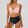 thumbnail image 1 of Daznico High Waist Bikini Set, Twist Front Push Up Strappy Top with Ruched Swim Bottoms, Solid Color Two Piece Swimsuit for Beach Pool,M, 1 of 5