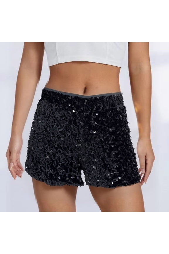 High Waist Sequin Hot Pants Bodycon Denim Shorts for Party Night Out,Mardi Gras Clothing,M