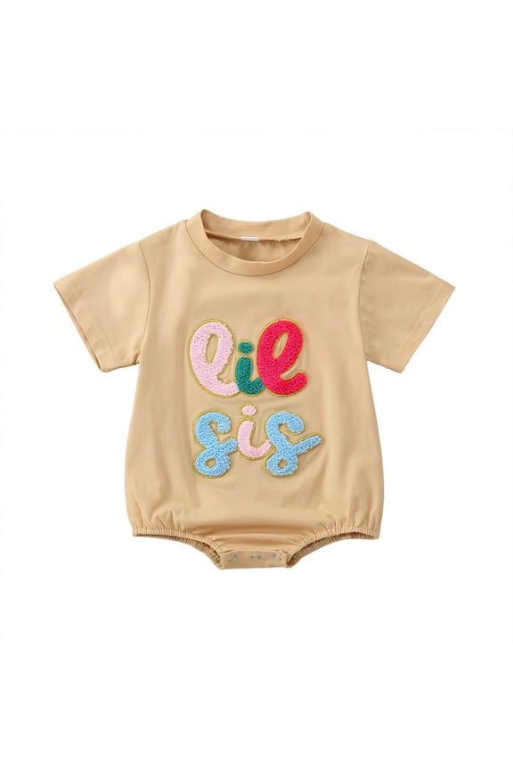Boys Girls Summer Causal Lil Sis Short Sleeve Letter Embroider Romper Bodysuits,0-3 Months