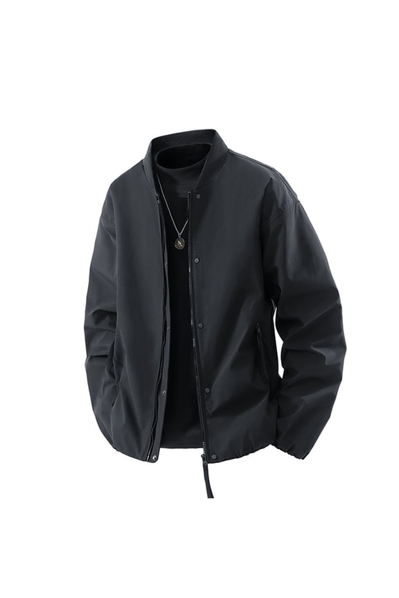 Jackets for Men,Casual Fall Jacket Outerwear Lightweight Stand Collar Unisex Loose Fit Baseball Windbreaker Coat for Daily Streetwear,Mens Winter Coats,Size:L
