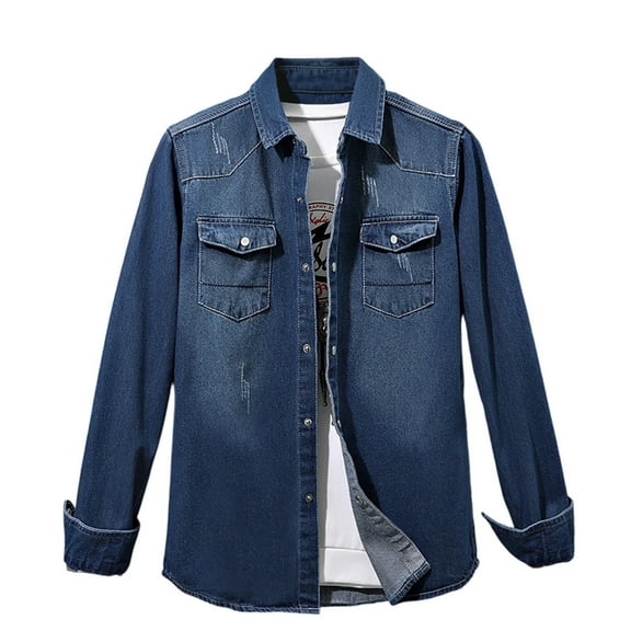Daznico Jackets for Men,Classic Denim Jacket Long Sleeve Casual Work Shirt Washed Jean Coat for Autumn Daily Streetwear Outfits,Mens Winter Coats,Size:M