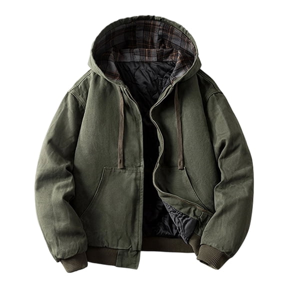 Daznico Jackets for Men,Heavyweight Canvas Hooded Jacket Casual Loose Fit Denim Coat with for Outdoor Streetwear and Daily Comfort Wear,Mens Winter Coats,Size:M