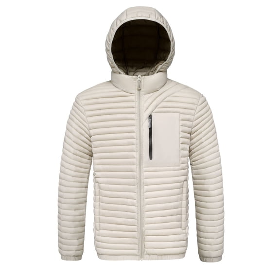 Daznico Jackets for Men,Lightweight Thermal Quilted Jacket for Detachable Hood Winter Warm Padded Coat Windproof Outdoor Casual Wear,Mens Winter Coats,Size:M