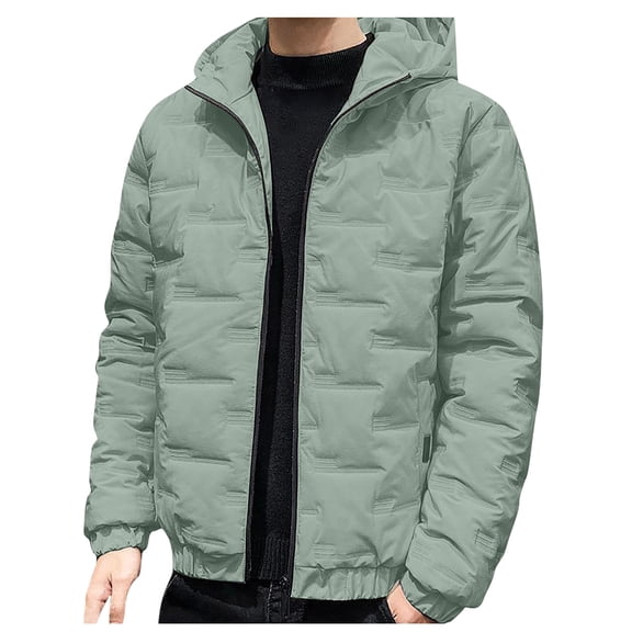 Daznico Jackets for Men,Solid Color Hooded Zip Front Business Casual Coat Winter Warm Outwear Jacket for Daily Commute and Wear,Mens Winter Coats,Size:M