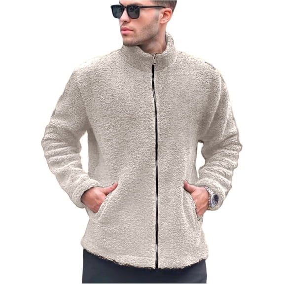Daznico Jackets for Men,Stand Collar Zip Up Jacket Casual Warm Long Sleeve Pullover Lined Coat for Outdoor Winter Comfort Lightweight Soft Full Zip,Mens Winter Coats,Size:M