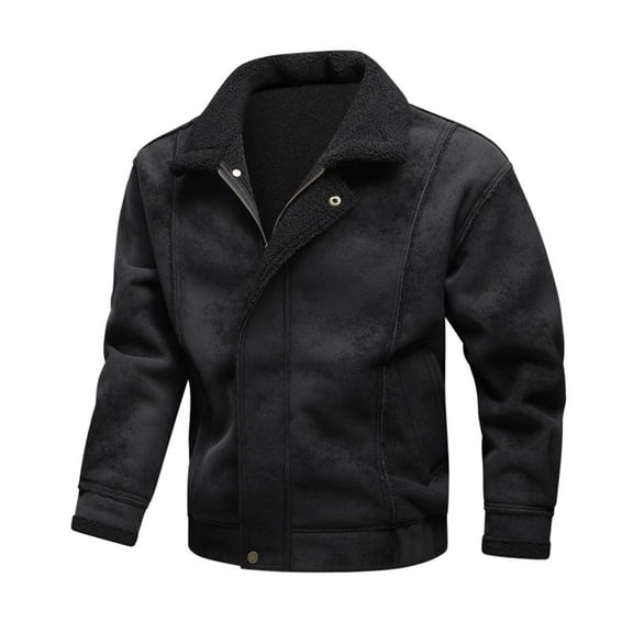 Daznico Jackets for Men,Winter Casual Jacket Leather Shearling Lined Coat with Lapel Collar for Retro Motorcycle Warm Insulation,Mens Winter Coats,Size:XL