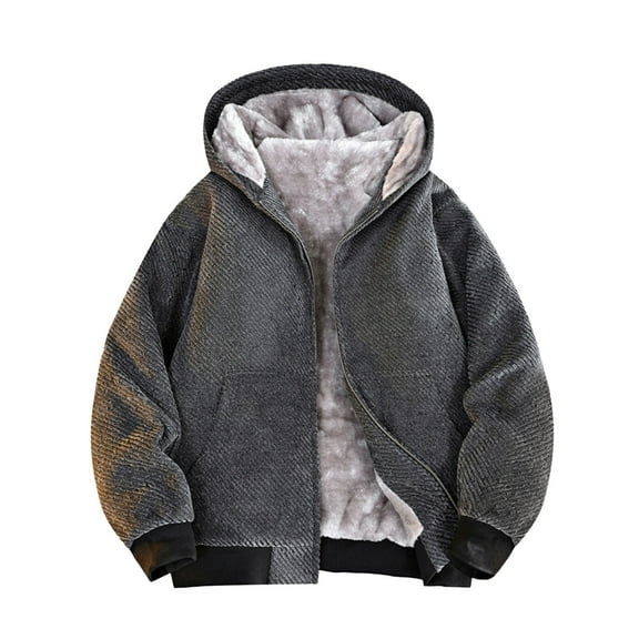 Daznico Jackets for Men,Winter Jacket Heavyweight Hooded Coat Outdoor Warm Lined Full Zip Up Windproof Soft Thermal Casual Loose Fit Retro Coats,Mens Winter Coats,Size:L