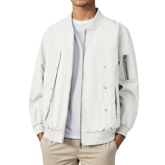 Daznico Jackets for Men,Casual Baseball Jacket with Metallic Buttons and Decorative Zippers for Outerwear,Mens Winter Coats,Size:M