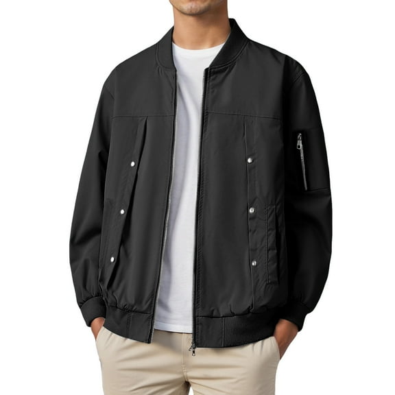 Daznico Jackets for Men,Casual Baseball Jacket with Metallic Buttons and Decorative Zippers for Outerwear,Mens Winter Coats,Size:M