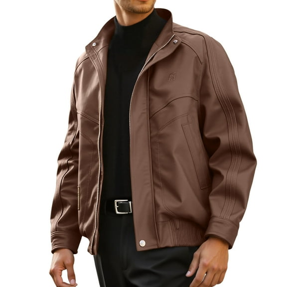 Daznico Jackets for Men,Casual Stand Collar Leather Jacket Outerwear Coat for Daily Streetwear Lightweight Comfortable Fit,Mens Winter Coats,Size:M