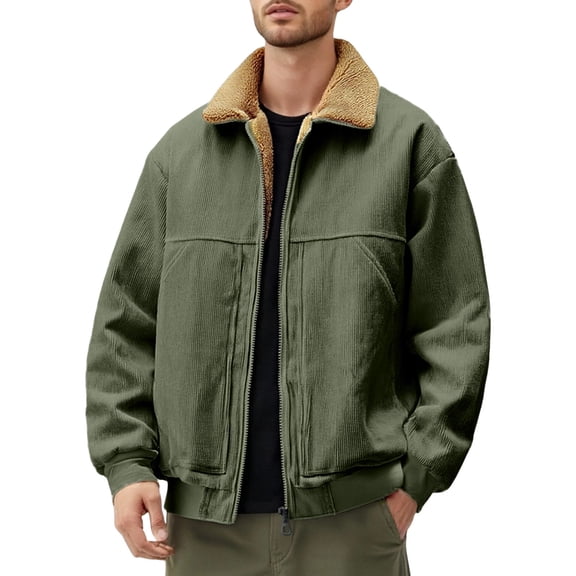 Daznico Jackets for Men,Corduroy Lined Jacket Winter Warm Collar Casual Outerwear Coats for Daily Street Comfort,Mens Winter Coats,Size:XL