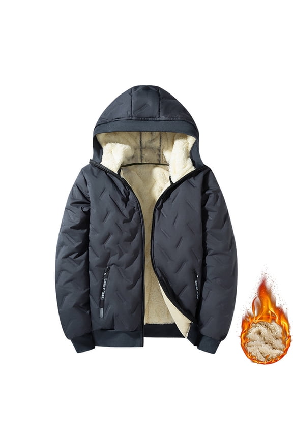 Jackets for Men, Lined Winter Coat with Stand Collar Hooded Warm Jacket for Cold Weather Outdoor Activities,Mens Winter Coats,Size:XL