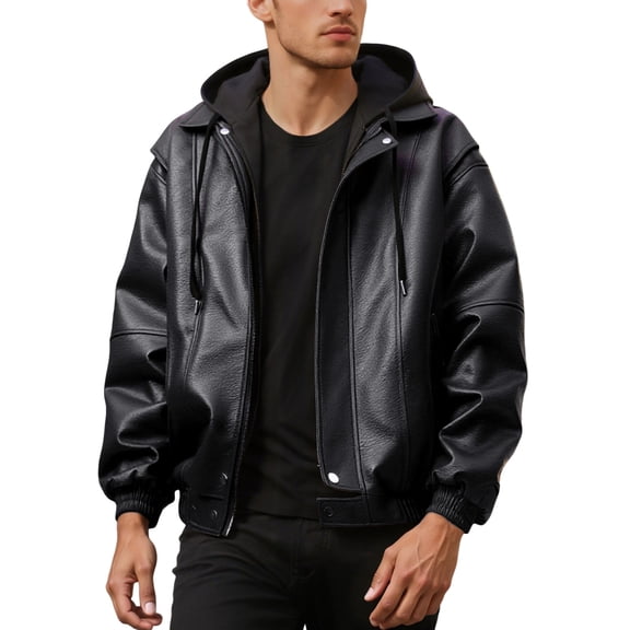 Daznico Jackets for Men,Leather Hooded Jacket with Detachable Inner Layer for Casual and Outdoor Wear,Mens Winter Coats,Size:M
