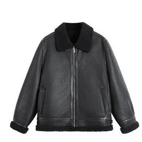 Daznico Jackets for Men,Leather Jacket with Sherlap Collar Warm Winter Windproof Coat for Outdoor Activities,Mens Winter Coats,Size:L