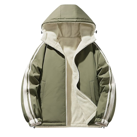 Daznico Jackets for Men,Men's Autumn and Winter Long Sleeved Striped Colour Block Hooded Reversible Outwear Jacket,Mens Winter Coats,Size:M