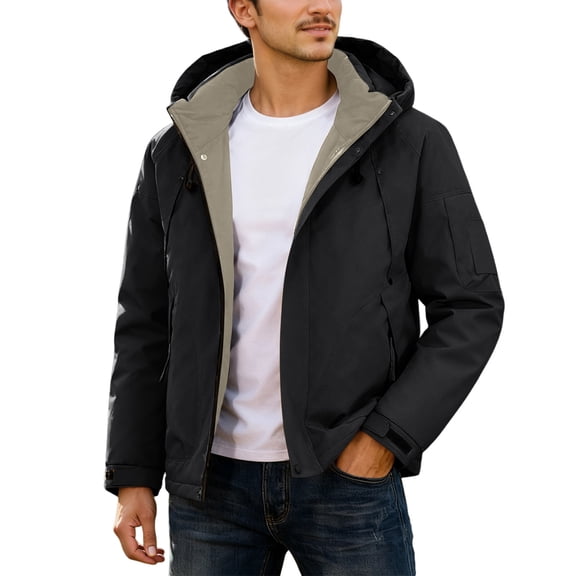 Daznico Jackets for Men,Men's Autumn and Winter Thickened Outdoor Casual Loose Fit Hooded Jacket Coat,Mens Winter Coats,Size:XL