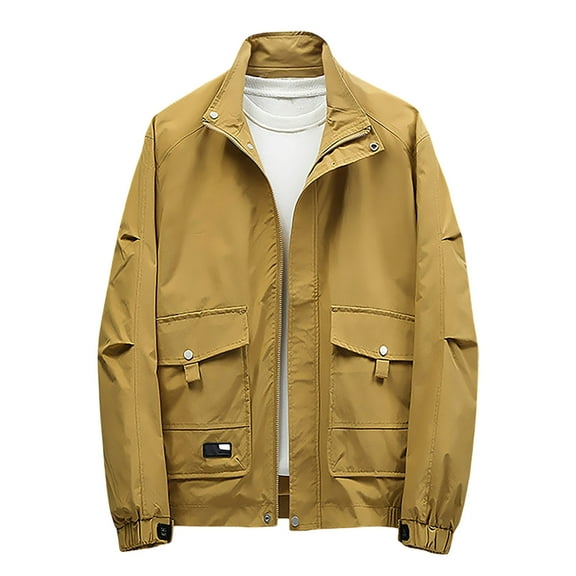 Daznico Jackets for Men,Men's Spring/Autumn Solid Colour Loose Fit Outdoor Casual Hoodless Jacket,Mens Winter Coats,Size:XL