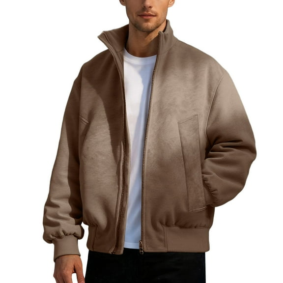 Daznico Jackets for Men,Winter Solid Color Lined Jacket Outerwear Warm Soft Coats for Cold Weather Windproof Casual,Mens Winter Coats,Size:S