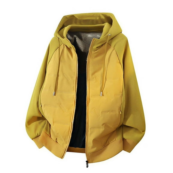 Daznico Jackets for Men,Winter Thickened Casual Hooded Jacket with Patchwork Design,Mens Winter Coats,Size:M