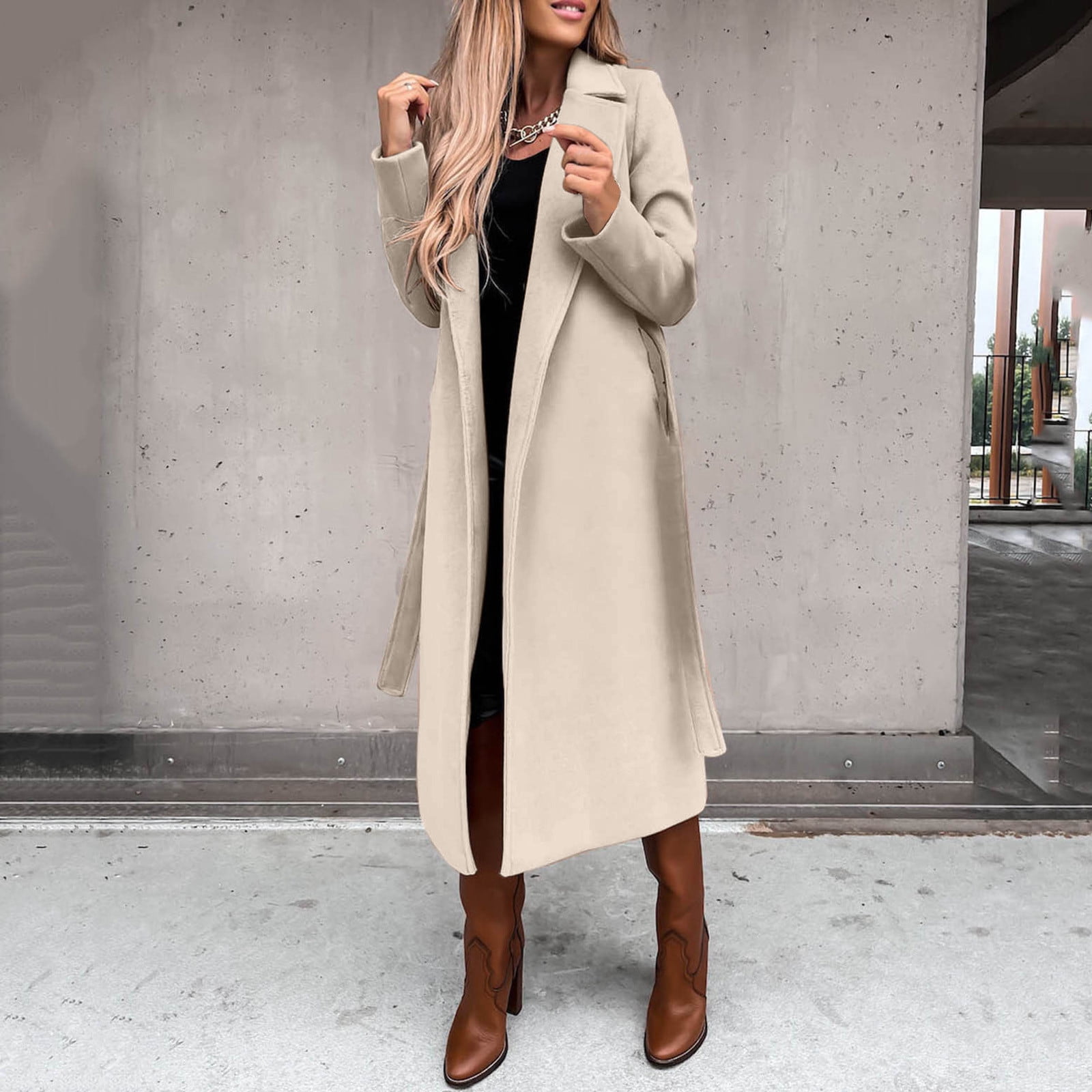 MRULIC winter coats for women Women s Wool Coat Blouse Thin Coat Trench Long Jacket Ladies Slim Long Belt Elegant Overcoat Outwear Khaki M Walmart