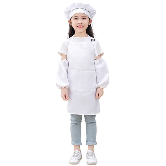 Daznico Kid Art Smock Solid Color Apron Sleeve and Hat Three Piece Set for Children Printed Artist Painting Aprons Smocks with Long Sleeve,9-12 Years