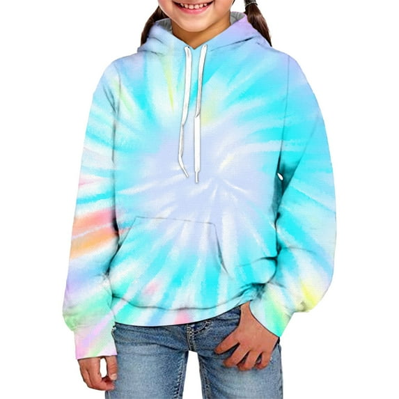 Daznico Kids 3d Visual Digital Printed Hoodie Tie Dye Printed Children's Pullover Sweatshirt Out Wear,Size 9-10 Years