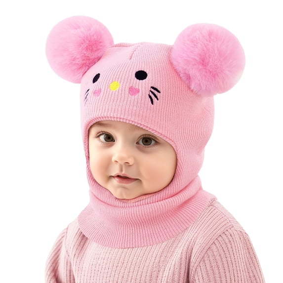 Daznico Kids Cartoon Cat Knit Hat Embroidered Warm Winter Ear Flap Toddler Beanie for Boys Girls
