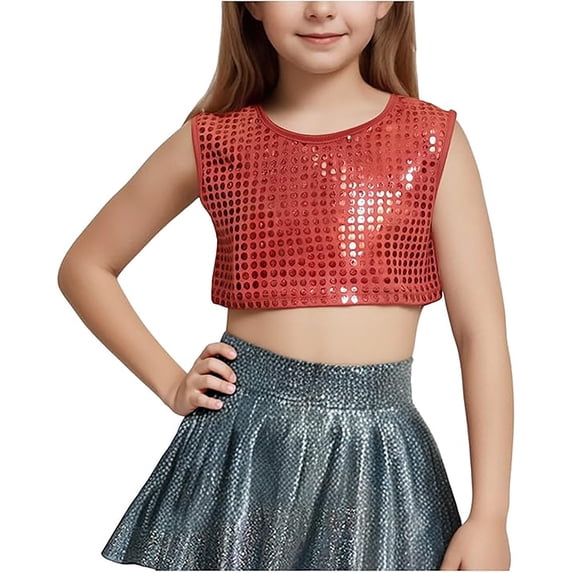 Daznico Kids Cheerleading Top with Sequin Performance Vest for Dance Team and Preschool Activities,4-6 Years