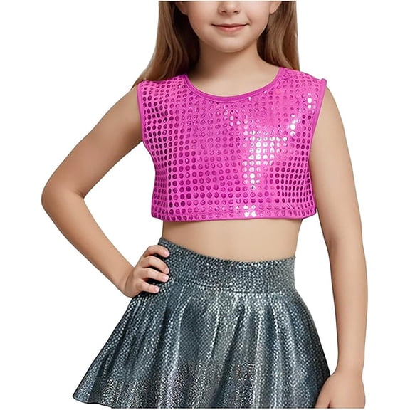 Daznico Kids Cheerleading Top with Sequin Performance Vest for Dance Team and Preschool Activities,4-6 Years