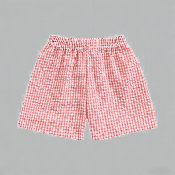 Daznico Kids Gingham Seersucker Shorts Elastic Waist Casual Summer Breathable Checkered Bottoms,9-12 Months