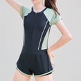 thumbnail image 1 of Daznico Kids Girls Swimwear Set 2-in-1 Rash Guard Top & High-Waisted Boy Shorts Zipper Front Swimming Suit for Pool & Beach,9-11 Years, 1 of 4