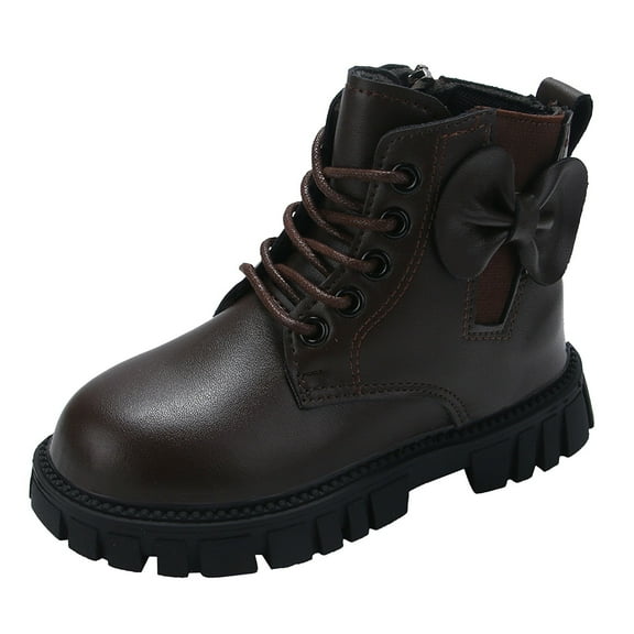 Daznico Kids Heel Ankle Boots with Bow & Side Zipper, Soft Sole Comfortable Casual Booties for Boys and Girls,Size:10