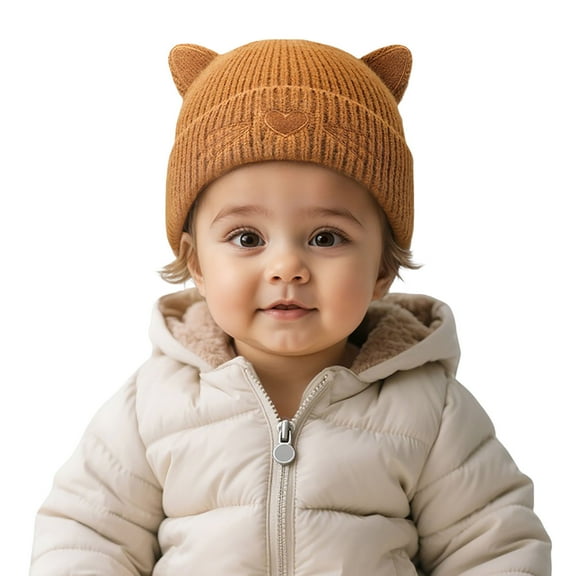 Daznico Kids Knit Cat Hat Embroidered Winter Warm Ear Flap Cap Soft Yarn Cozy Beanie for Cold Weather