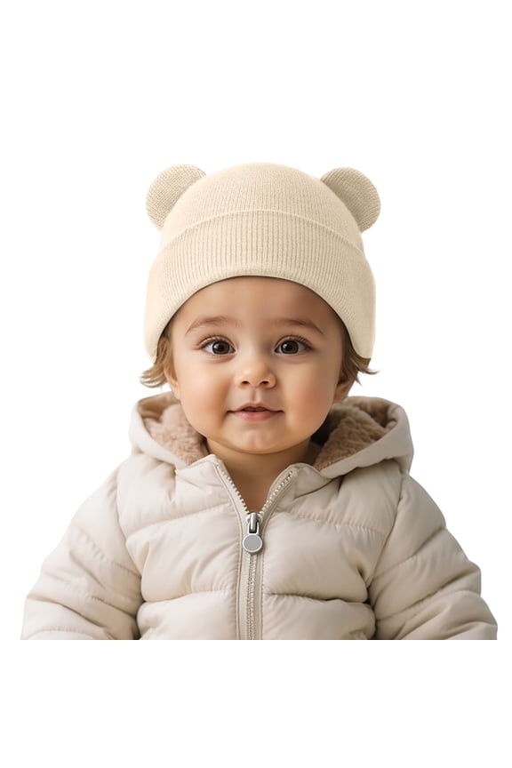 Kids Knitted Winter Hat with Bear Ears Soft Stretchy Warm Beanie Cozy Cap for Boys Girls Cute Toddler