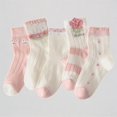 thumbnail image 1 of Daznico Kids Mesh Ankle Socks 5-Pack Girls Strawberry Print & Stripe Ruffle Breathable Cotton Blend Socks for Toddler to Youth,9-12 Years, 1 of 4
