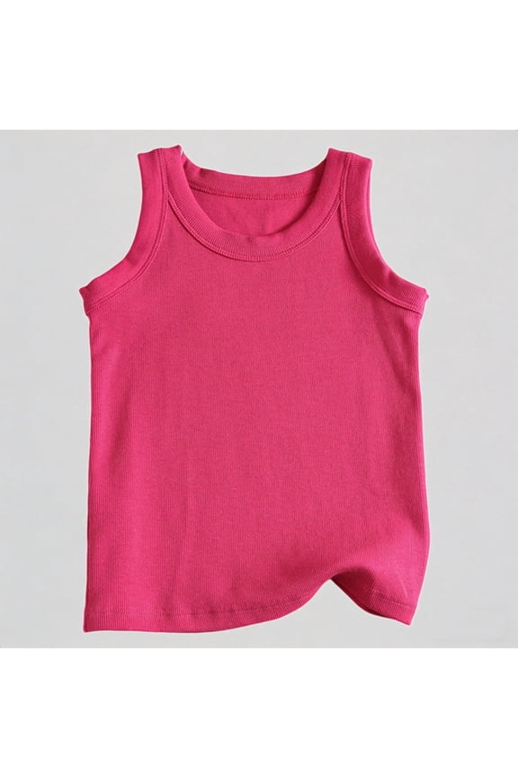 Kids Unisex Ribbed Striped Tank Top Horizontal Stripe Sleeveless Round Neck Soft Stretchy Breathable for Summer,3-4 Years