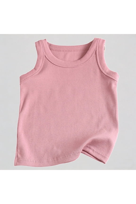 Kids Unisex Ribbed Striped Tank Top Horizontal Stripe Sleeveless Round Neck Soft Stretchy Breathable for Summer,3-4 Years