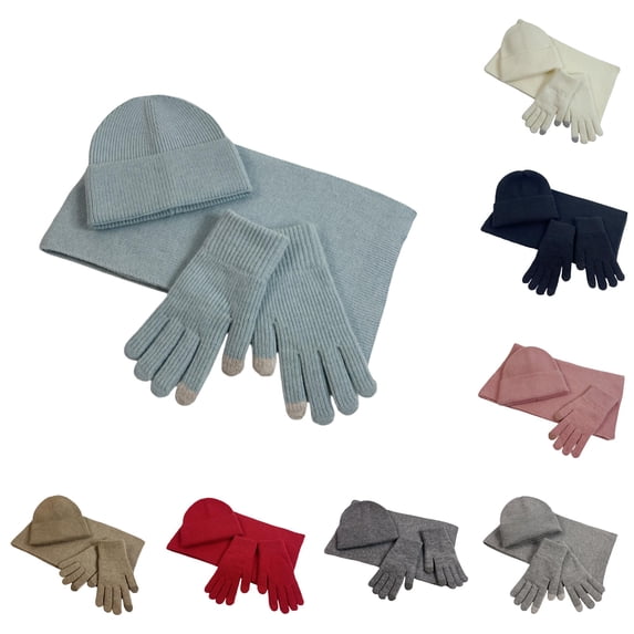 Daznico Knit Beanie Hat Scarf Touchscreen Gloves 3-Piece Set Soft Yarn Unisex Cozy Winter Accessories for Cold Weather Daily Outdoor Wear