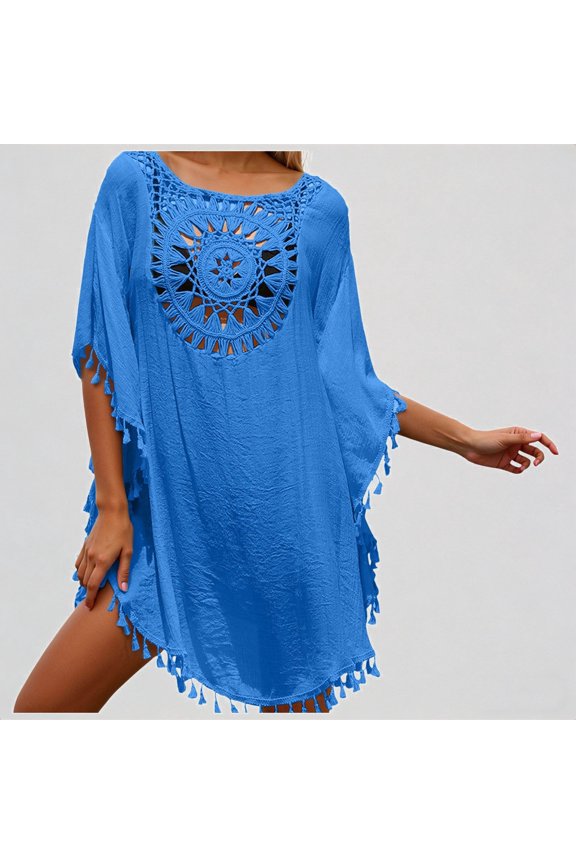 Lightweight Beach Cover Up Off Shoulder Crochet Plus Size Swimsuit Wrap with Tassels for Spring and Summer Vacation,One Size