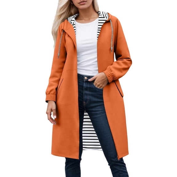 Daznico Lightweight Long Hooded Anorak Jacket for Hiking Windproof with Striped and Multiple Pockets,Jackets for Women,S