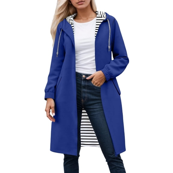 Daznico Lightweight Long Hooded Anorak Jacket for Hiking Windproof with Striped and Multiple Pockets,Jackets for Women,XXL