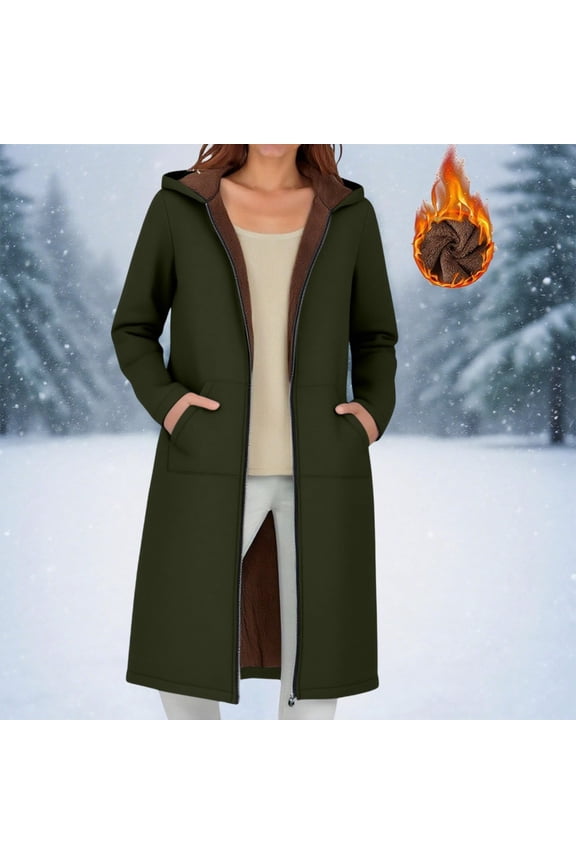 Longline Lined Hooded Jacket Winter Windproof Coat with Pockets Zippered Travel Outerwear,Jackets for Women,S