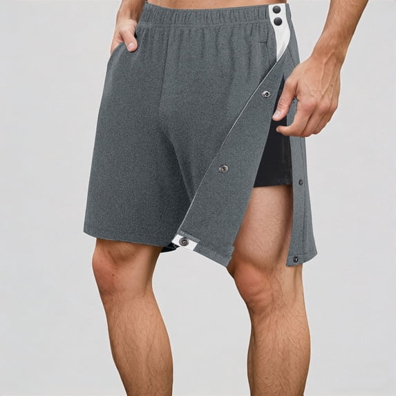 Daznico Men's Casual Sports Shorts Loose Fit Side Snap Button Open Full Split with Pockets Post Surgery Athletic Shorts,3XL