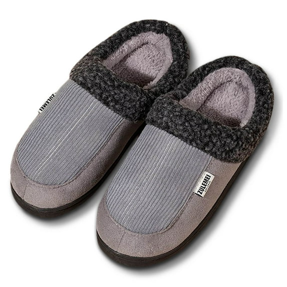 Daznico Men's Plush Slippers Non- Indoor House Shoes Closed-Toe Soft Warm Cozy Comfortable Flat Sole for Winter Home,Color:Grey,Sizeï¼12