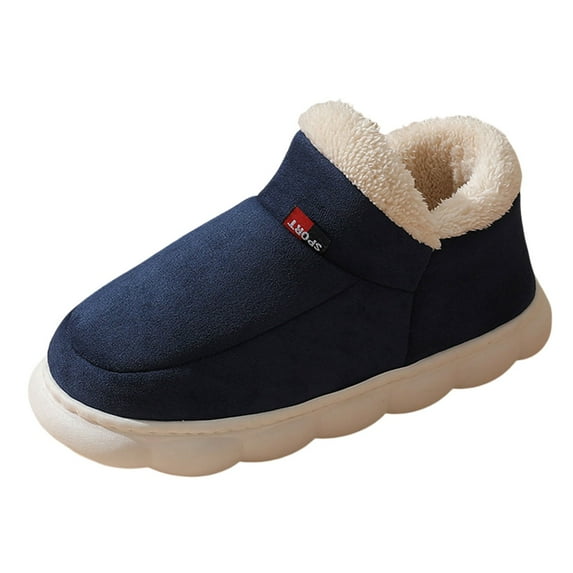 Daznico Men's Thick Sole Slippers Non- Indoor Outdoor House Shoes Closed-Toe Plush Lined Warm Comfortable for Home,Color:Navy,Sizeï¼10