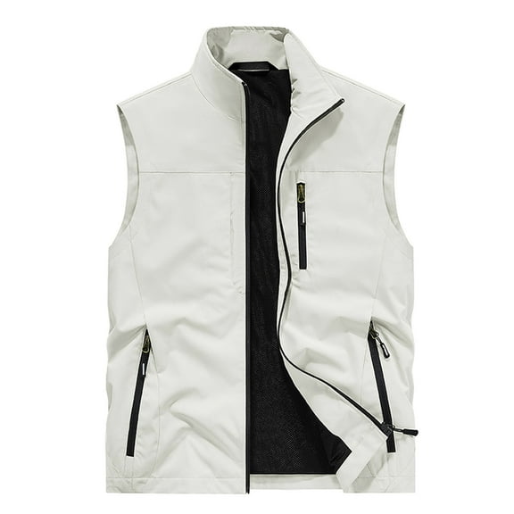 Daznico Mens Shirts - Men Solid Color Casual Outdoor Workwear Fishing Vest - Shirts for Men,Color:White,Size:XL